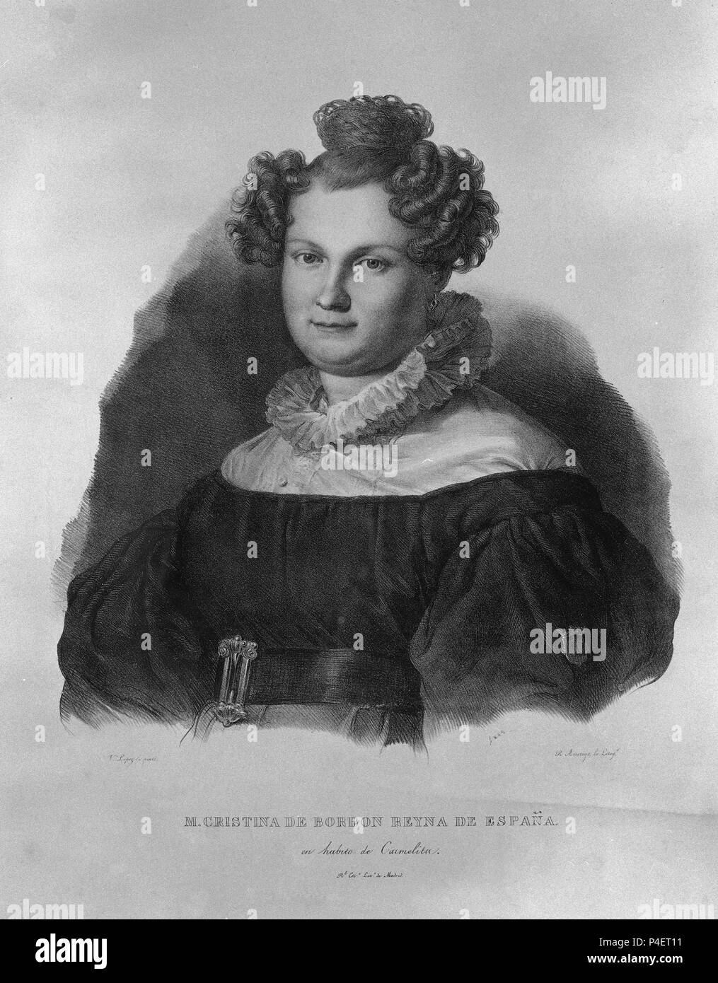MARIA CRISTINA DE BORBÓN EN HABITO CARMELITA - LITOGRAFIA - SIGLO XIX. Lage: MUSEO ROMANTICO - GRABADO, MADRID, SPANIEN. Stockfoto