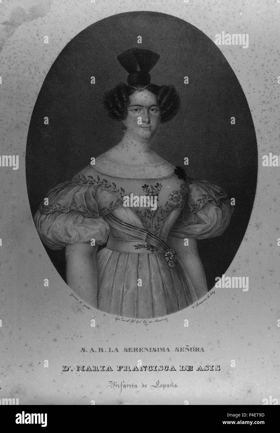 MARIA FRANCISCA DE BRAGANZA - INFANTA DE ESPAÑA - 1814/1848 - GRABADO S XIX. Autor: Vicente Region auch Camarón y Torra (1803-1864). Lage: MUSEO ROMANTICO - GRABADO, MADRID, SPANIEN. Stockfoto
