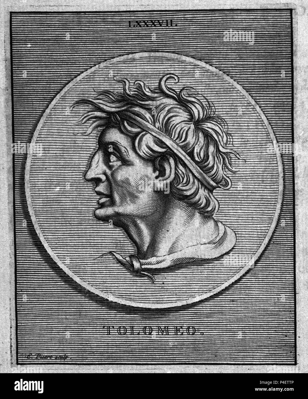 RETRATO DE CLAUDIO TOLOMEO - ASTRONOMO GRIEGO - 100/170 - GRABADO NEOCLASICO-S-XVIII. Autor: Étienne Picart (1632-1721). Lage: Biblioteca Nacional - COLECCION, MADRID, SPANIEN. Stockfoto