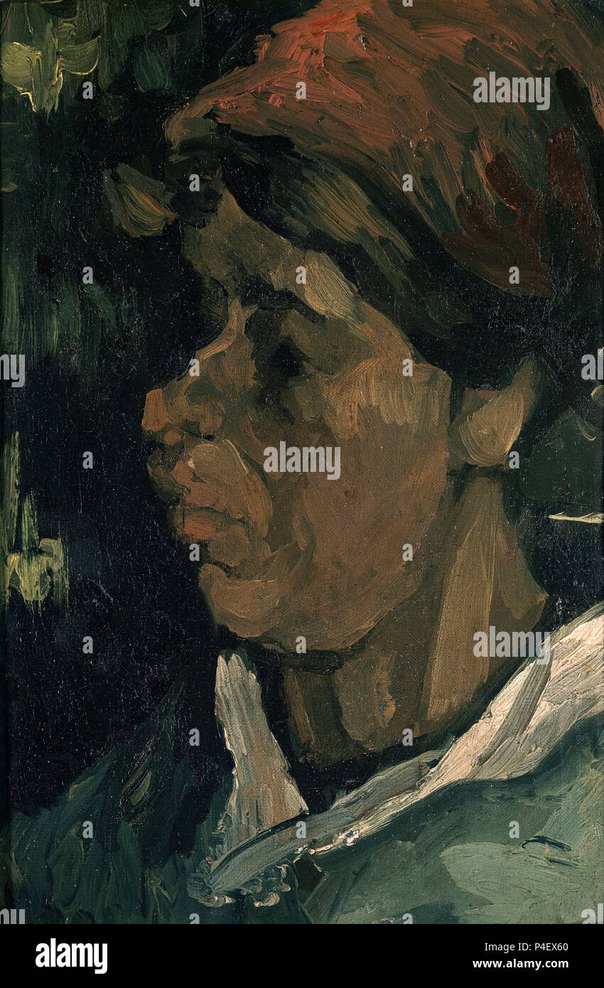 Kopf eines niederländischen Bauer - 1885 - 38,5 x 26,5 cm, Öl auf Leinwand. Autor: Vincent van Gogh (1853-1890). Lage: Musee D'Orsay, Frankreich. Auch als: BUSTO DE CAMPESINA DE PERFIL bekannt. Stockfoto