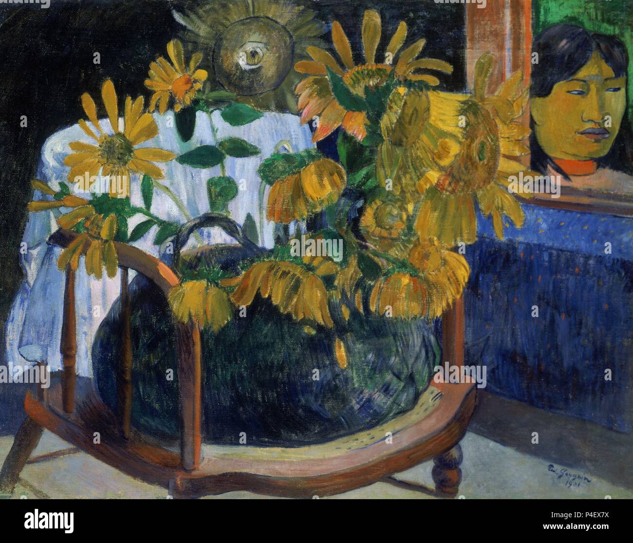 Sonnenblumen - 1901 - 72 x 91 cm - Öl auf Leinwand - Französisch Postimpressionismus. Autor: Eugène Henri Paul Gauguin (1848-1903). Lage: MUSEO ERMITAGE - COLECCION, ST. PETERSBURG, Russland. Auch bekannt als: GIRASOLES EN UN-sillon. Stockfoto