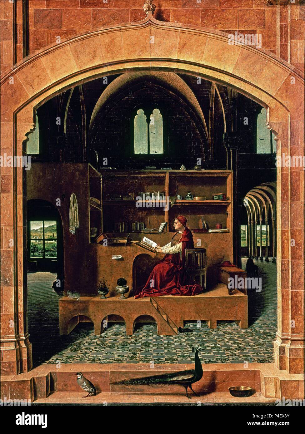 Der hl. Hieronymus in seiner Studie. c 1475. Öl auf Holz (46 x 36,5 cm). London, National Gallery. Autor: Antonello da Messina (C. 1430-1479). Lage: National Gallery, London, England. Stockfoto