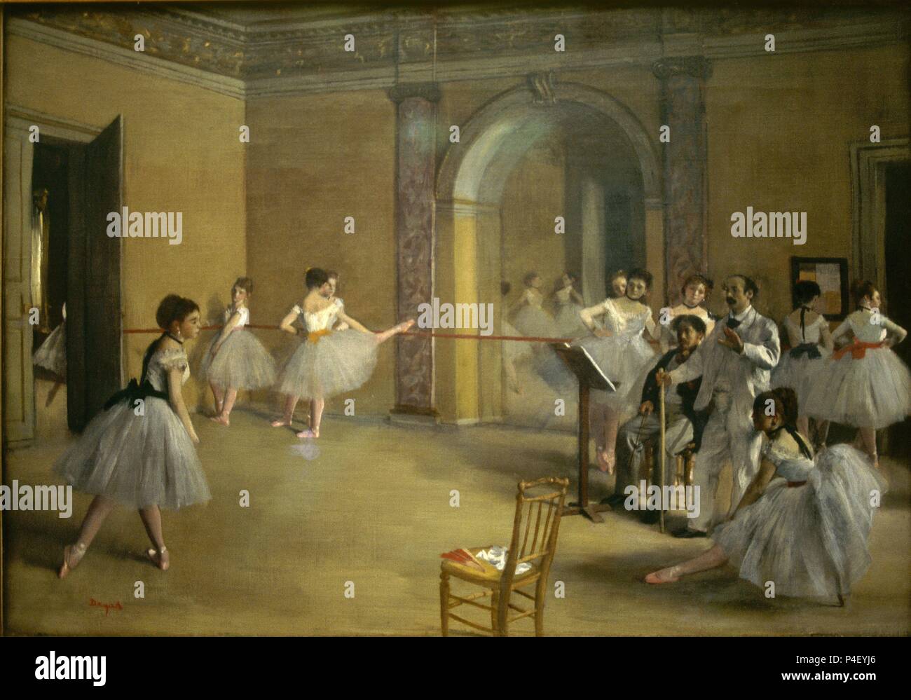 Der Tanz Foyer an der Oper in der rue Le Peletier, 1872 - 32 x 46 cm - Öl auf Leinwand. Autor: Edgar Degas (1834-1917). Lage: Musee D'Orsay, Frankreich. Auch als: CLASE DE DANZA EN LA CALLE PELETIER O SALA DE BALLET DE LA OPERA EN LA CALLE PELETIER; LE FOYER DE LA DANSE A L'OPERA DE LA RUE PELETIER bekannt. Stockfoto