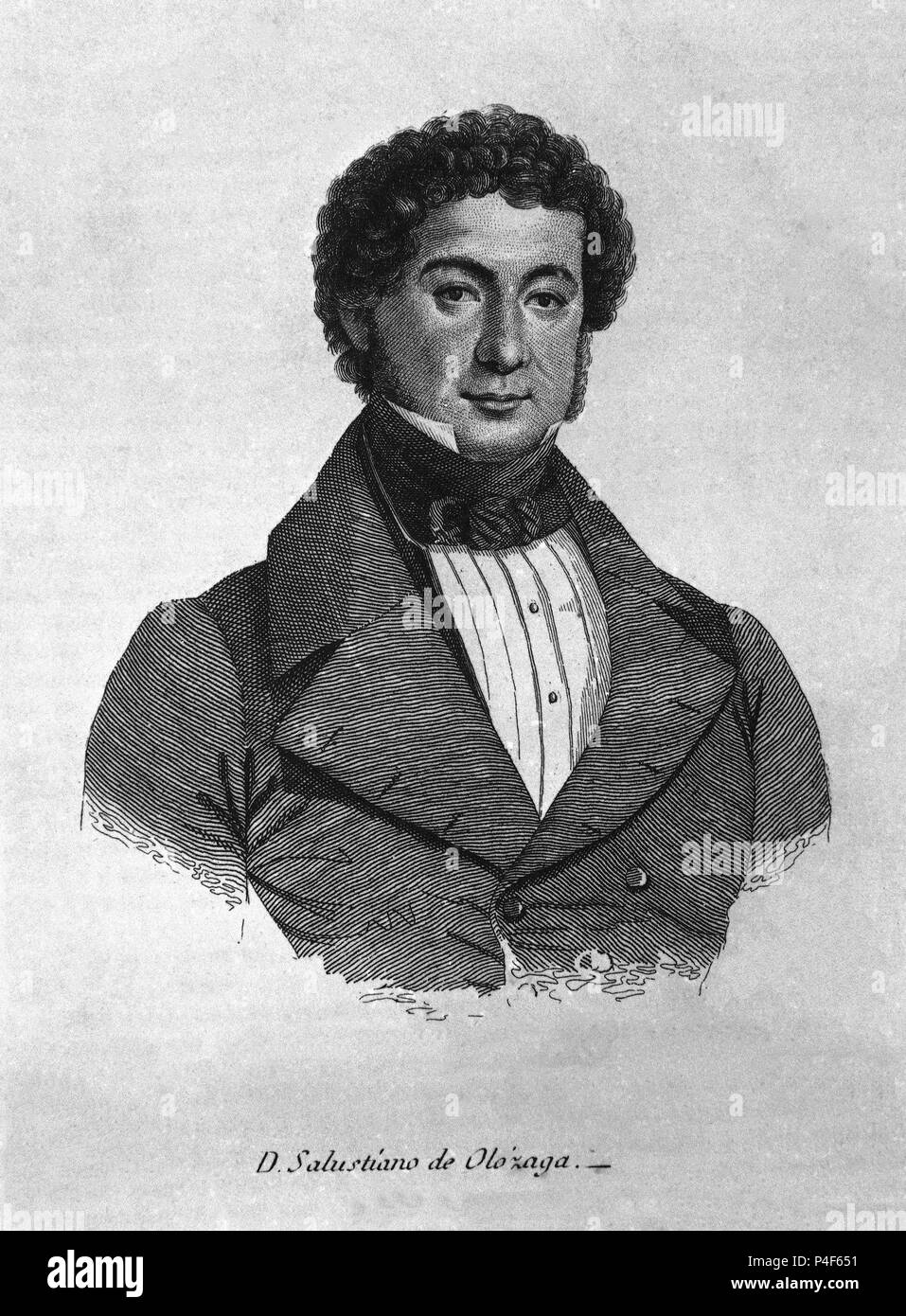 RETRATO DE SALUSTIANO OLOZAGA - GRABADO DE S XIX. Lage: MUSEO ROMANTICO - GRABADO, MADRID, SPANIEN. Stockfoto