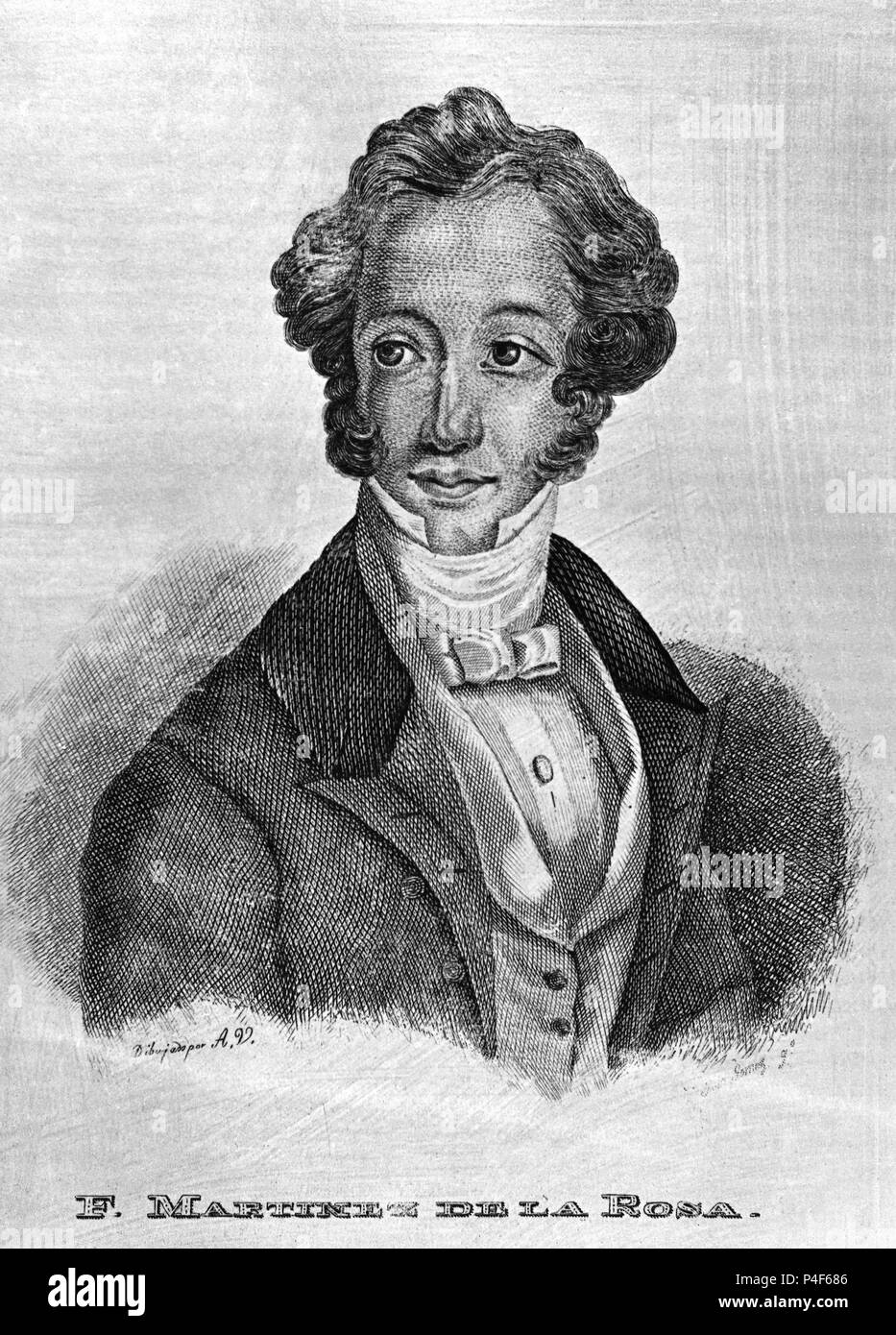 RETRATO DE FRANCISCO MARTINEZ DE LA ROSA - GRABADO S XIX. Autor: José Gómez (19.). Lage: MUSEO ROMANTICO - GRABADO, MADRID, SPANIEN. Stockfoto