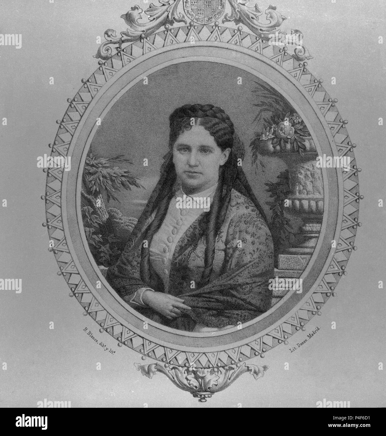 RETRATO DE LA DUQUESA DE FRIAS-S XIX. Thema: B. Blanco (19.). Stockfoto