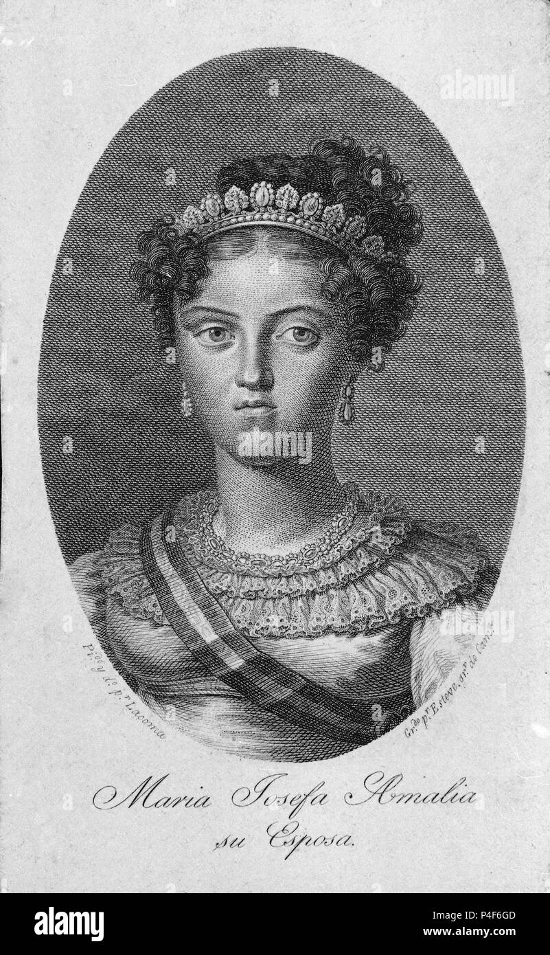 RETRATO DE MARIA JOSEFA AMALIA ESPOSA DE FERNANDO VII - GRABADO S XIX. Autor: Francisco Jose Lacoma y Fontanet (1778-1849). Lage: MUSEO ROMANTICO - GRABADO, MADRID, SPANIEN. Stockfoto