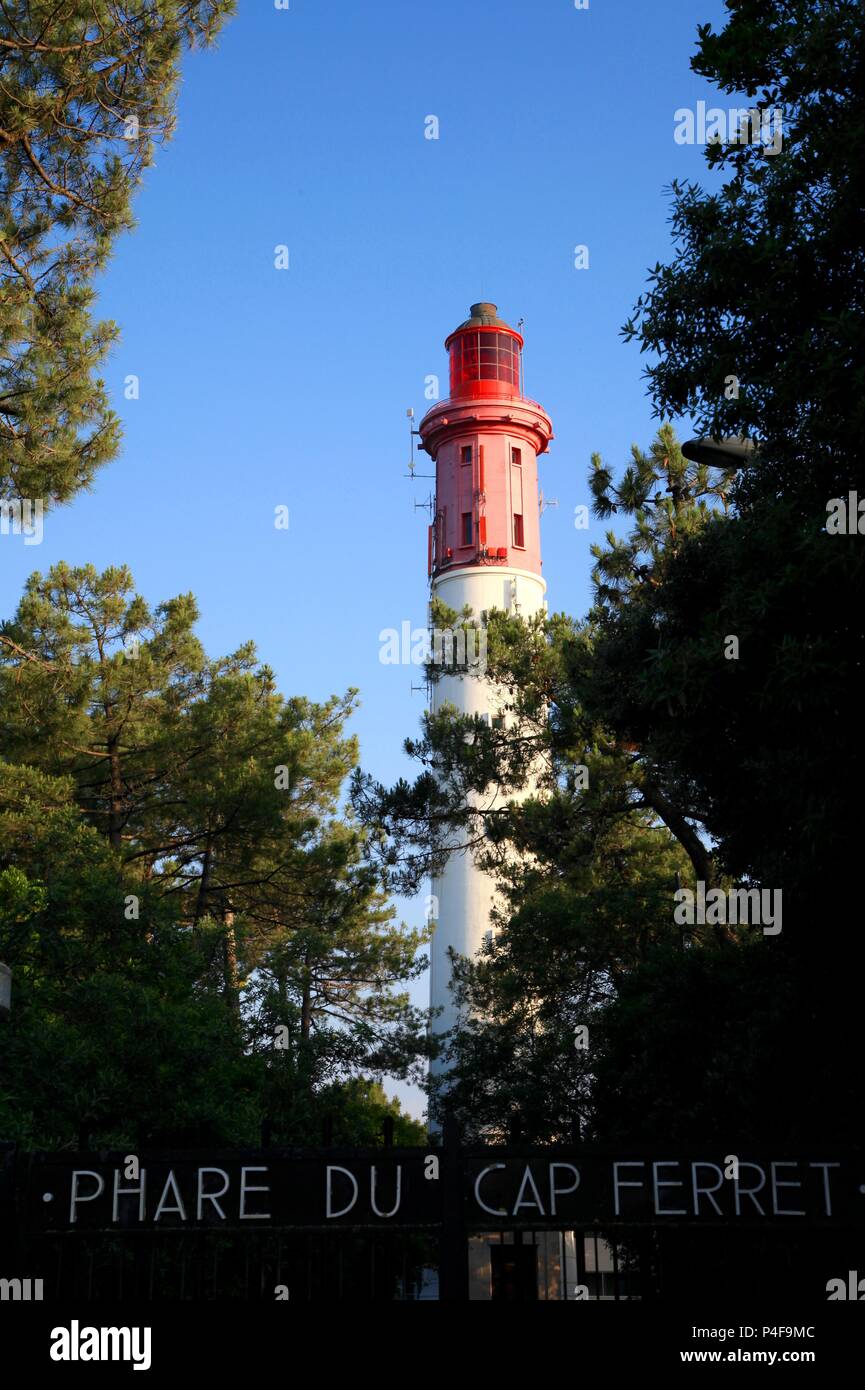 Der Leuchtturm (Le Phare) in Cap Ferret, Aquitanien, Frankreich Stockfoto