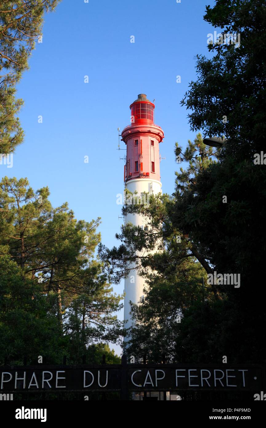 Der Leuchtturm (Le Phare) in Cap Ferret, Aquitanien, Frankreich Stockfoto