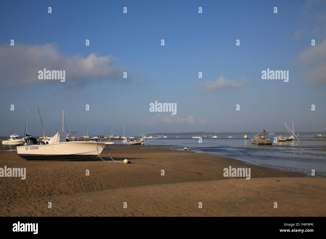 Am Abend Licht über das Bassin d'Arcachon von Cap Ferret, Gironde, Frankreich 2018 Stockfoto