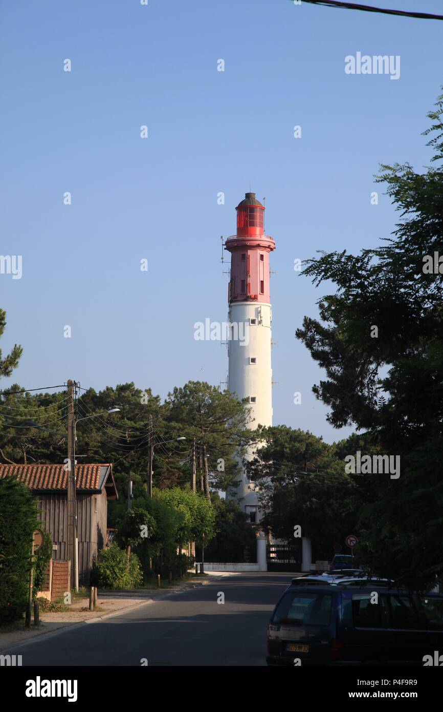 Der Leuchtturm (Le Phare) in Cap Ferret, Aquitanien, Frankreich Stockfoto