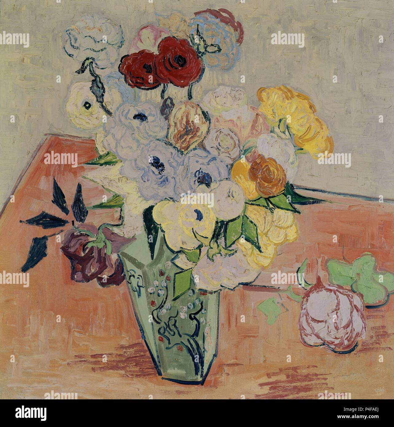 Rosen und Anemonen - 1890 - 51,7 x 52 cm - Öl auf Leinwand. Autor: Vincent van Gogh (1853-1890). Lage: Musee D'Orsay, Frankreich. Auch als: ROSAS Y ANEMONAS bekannt. Stockfoto