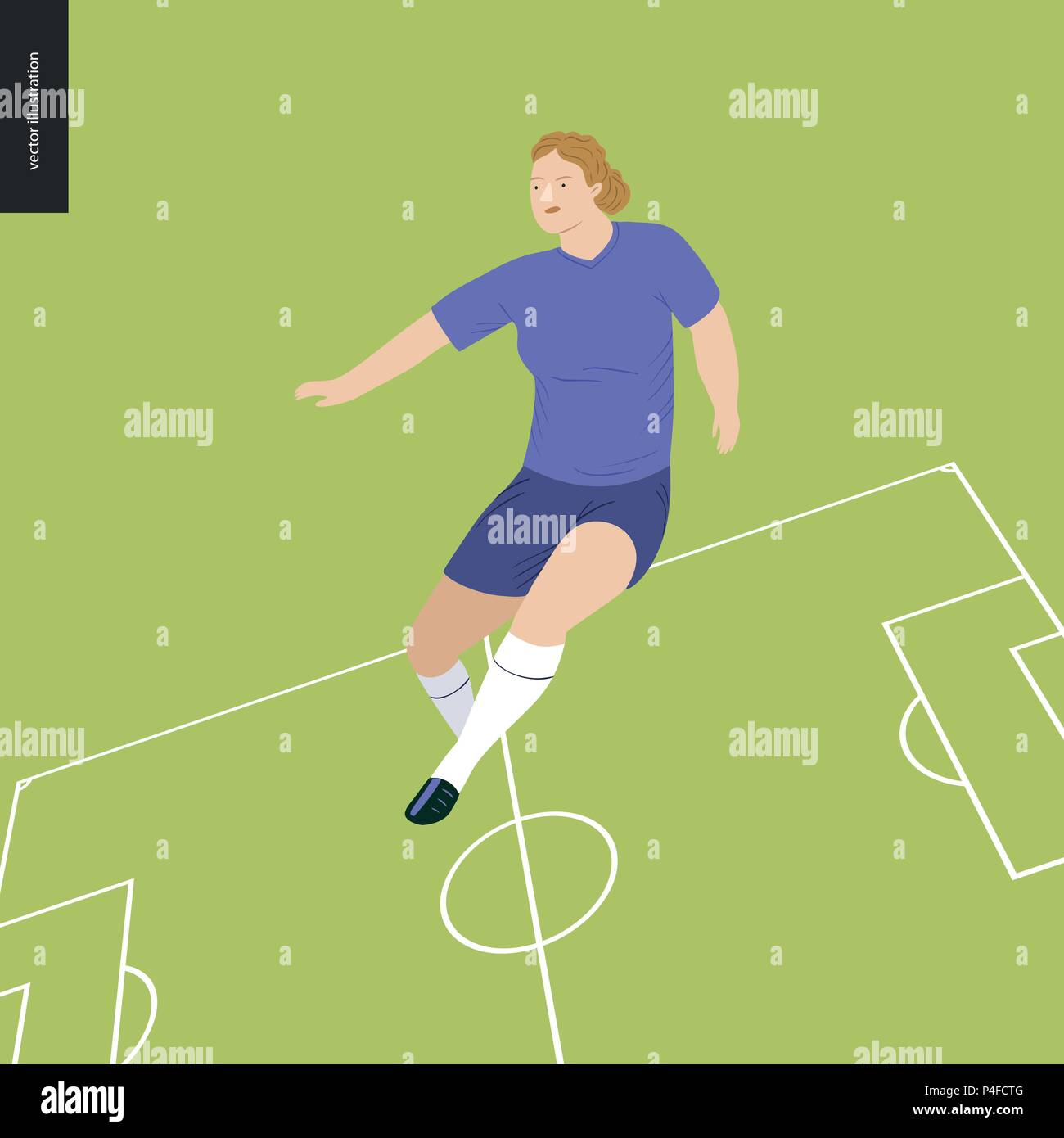 Frauen im europäischen Fußball, soccer Player - Flachbild Vector Illustration eines laufenden junge Frau trägt die Europäische Fußball-Ausrüstung auf dem backgrou Stock Vektor