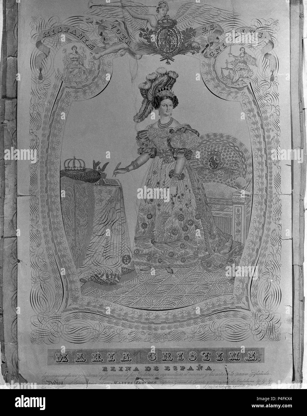 RETRATO DE MARIA CRISTINA REINA DE ESPAÑA - GRABADO S XIX. Lage: MUSEO ROMANTICO - GRABADO, MADRID, SPANIEN. Stockfoto