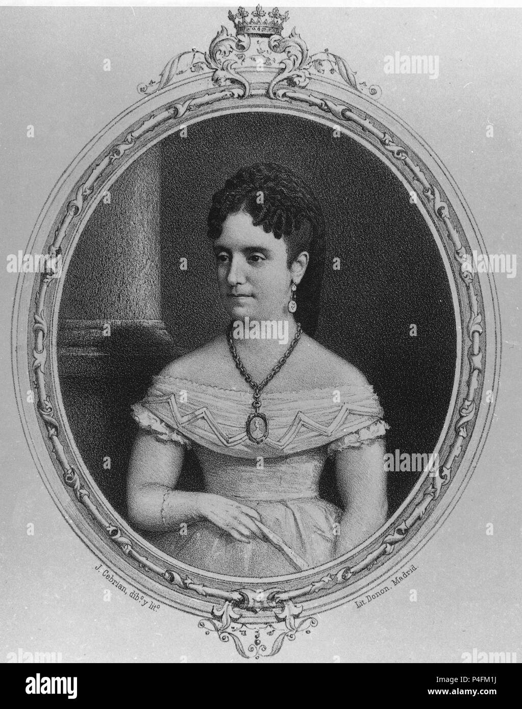 RETRATO DE LA DUQUESA DE HIJAR - LITOGRAFIA S XIX. Autor: José Cebrián García (19.). Lage: Biblioteca Nacional - COLECCION, MADRID, SPANIEN. Stockfoto