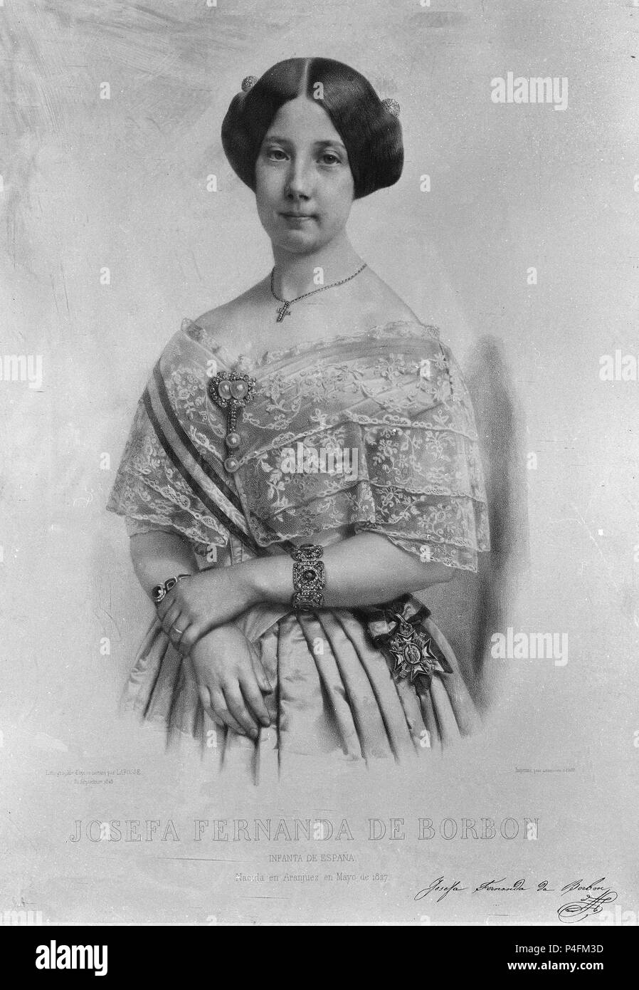 RETRATO DE DOÑA JOSEFA FERNANDA DE BORBÓN INFANTA DE ESPAÑA - LITOGRAFIA S XIX. Lage: MUSEO ROMANTICO - GRABADO, MADRID, SPANIEN. Stockfoto