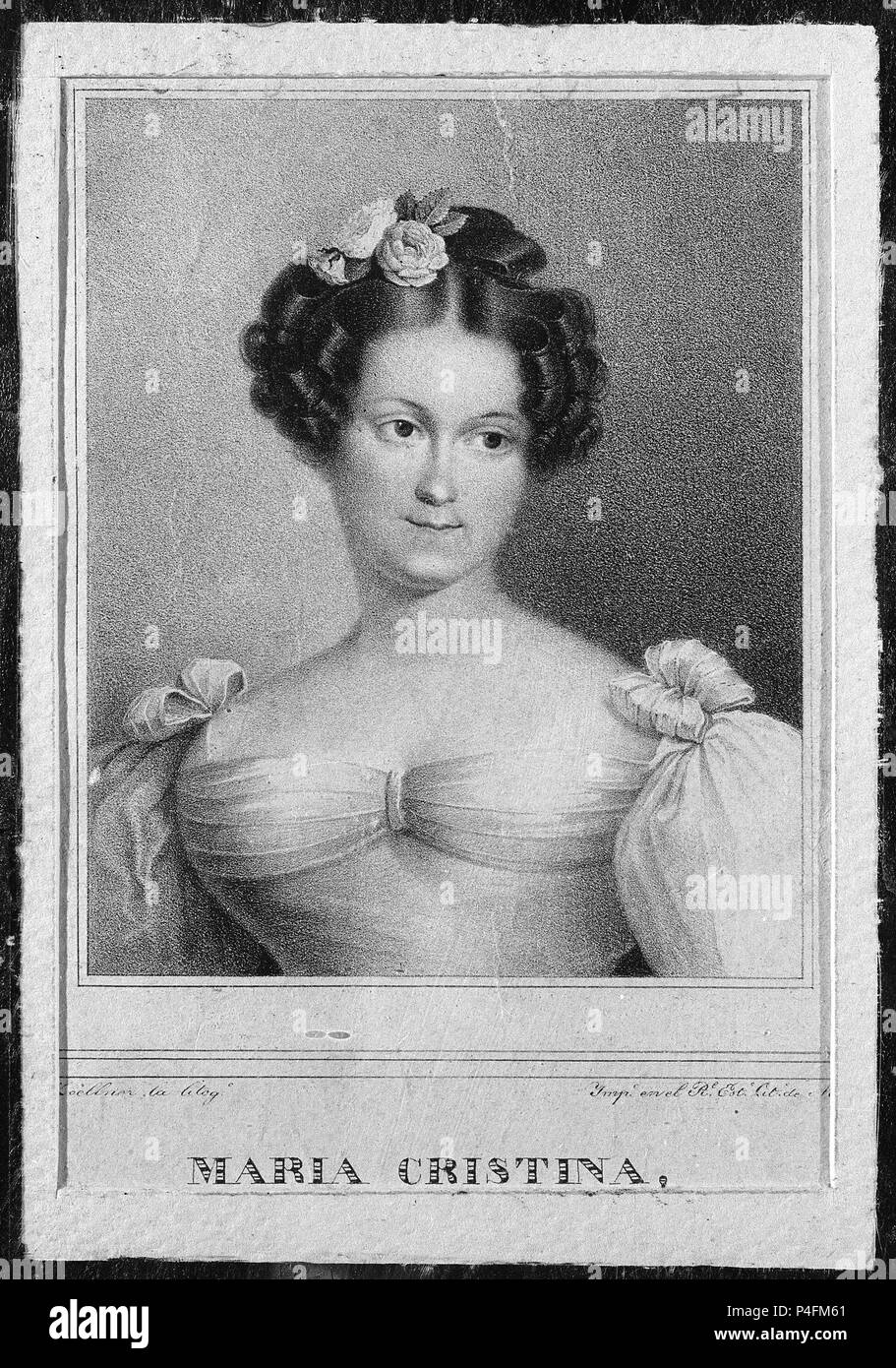 RETRATO DE MARIA CRISTINA DE BORBON - LITOGRAFIA SIGLO XIX. Lage: MUSEO ROMANTICO - GRABADO, MADRID, SPANIEN. Stockfoto