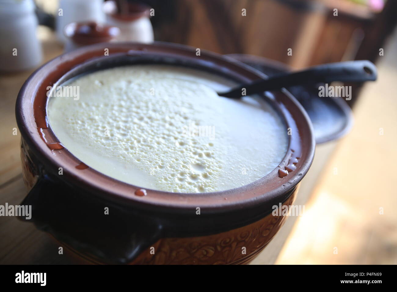 Bulgarische Joghurt in eine Schüssel geben, closeup erschossen  Stockfotografie - Alamy