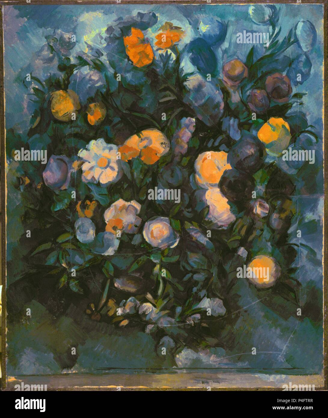 Vase mit Blumen - 1902/04 - 77 x 64 cm - Öl auf Leinwand - Französisch Postimpressionismus. Autor: Paul Cézanne (1839-1906). Lage: MUSEO Puschkin-museum, Moskau, Russland. Auch als: FLORES bekannt. Stockfoto