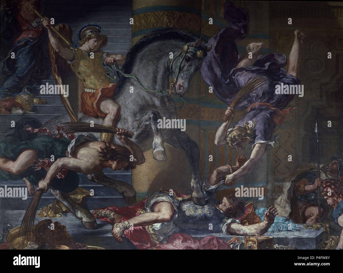 LA AUSWEISUNG DE HELIODORO DEL TEMPLO - (LAS MEJORES) - SIGLO XIX - FRESCO-ROMANTICISMO FRANCES. Autor: Eugene Delacroix (1798-1863). Lage: Iglesia de San SULPICIO, Frankreich. Stockfoto