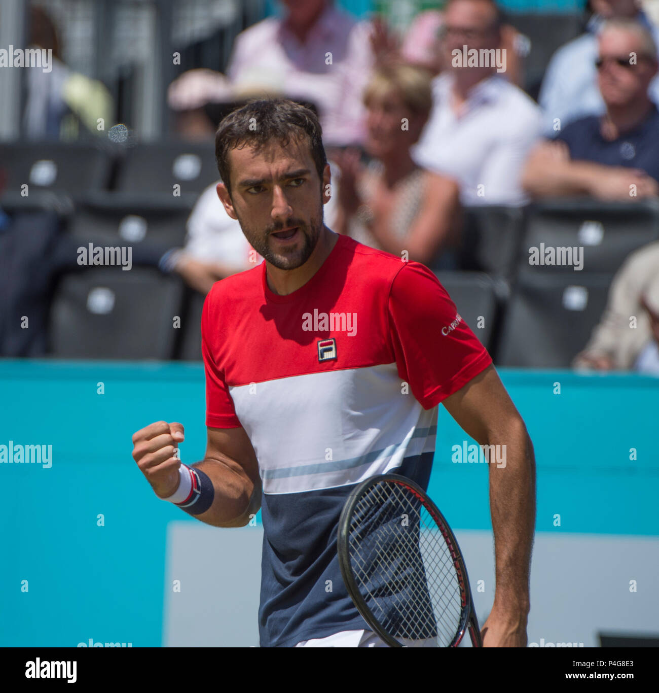Die Queen's Club, London, Großbritannien. 22 Juni, 2018. Tag 5 Viertelfinale auf dem Center Court mit Marin Cilic (CRO) vs Sam Querrey (USA). Credit: Malcolm Park/Alamy Leben Nachrichten. Stockfoto
