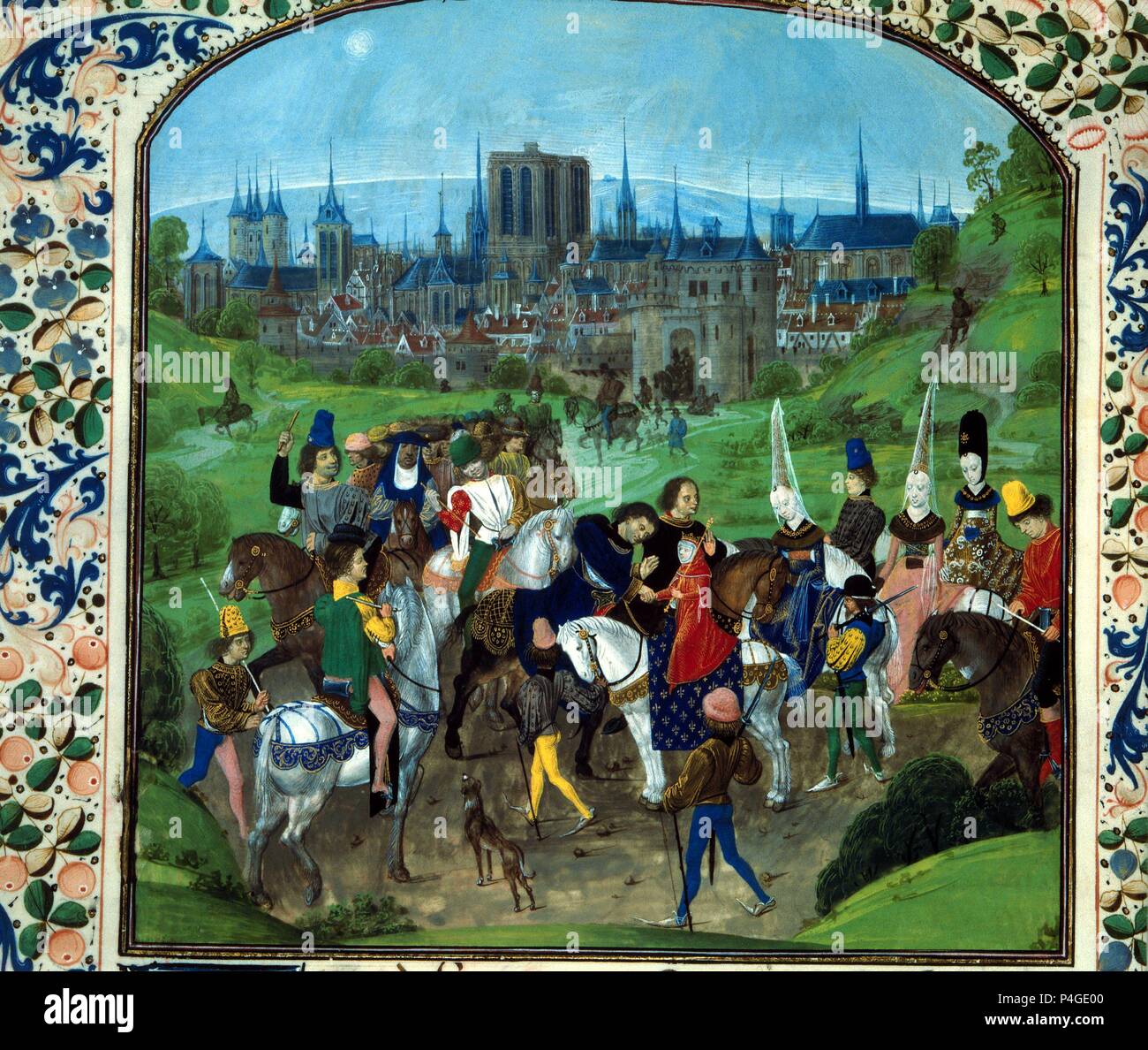 LUIS II. von Anjou REY DE SICILIA ES RECIBIDO POR LO PARISINOS - CRONICA DE FROISSART - MANUSCRITO DEL SIGLO XV. Autor: Jean Froissart (C. 1333 - C. 1410). Lage: National Library. Stockfoto