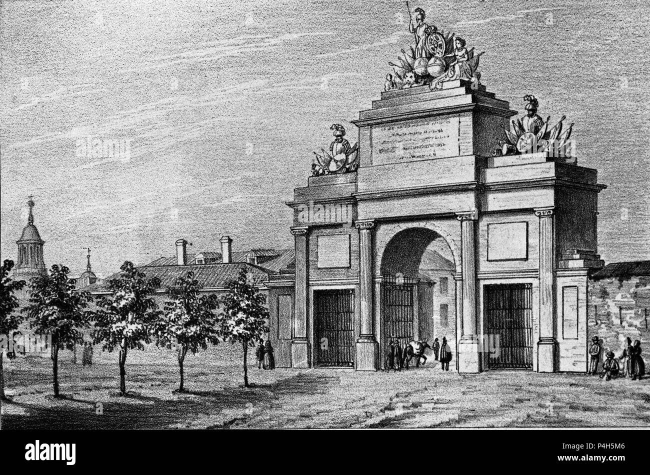 PUERTA DE TOLEDO - GRABADO SIGLO XIX. Autor: F. Pérez (19.). Lage: MUSEO ROMANTICO - GRABADO, SPANIEN. Stockfoto