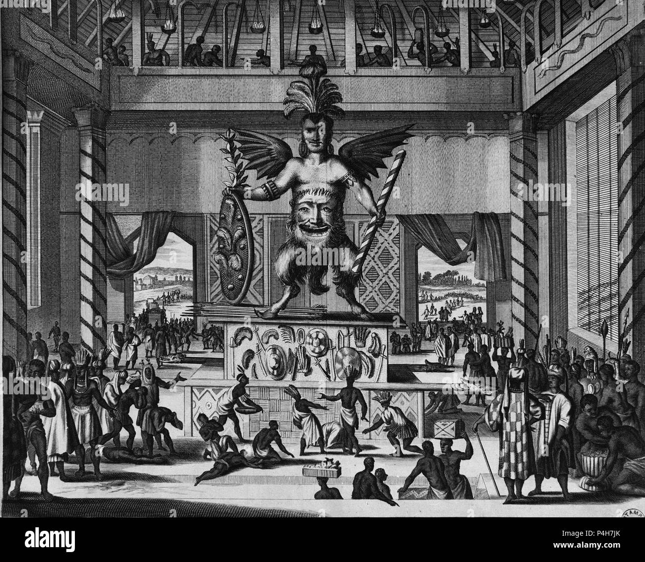 VIZTLIPUZTLI IDOLUM MEXICANORUM - GRABADO DE 1671. Autor: John ogilby (1600-1676). Lage: Biblioteca Nacional - COLECCION, MADRID, SPANIEN. Stockfoto