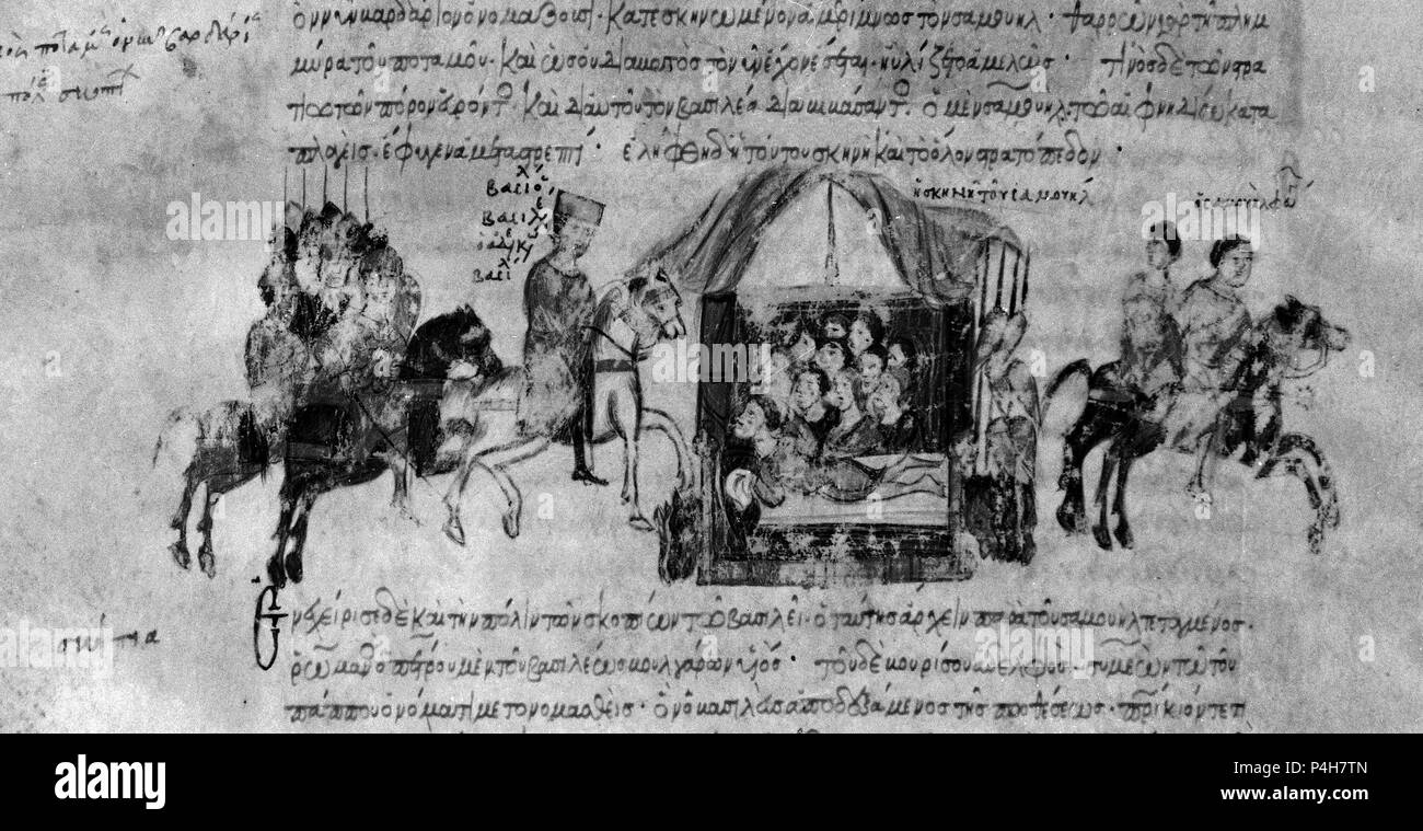 HISTORIA MATRITENSIS - HISTORIA DE LOS EMPERADORES BIZANTINOS DESDE EL AÑO 811 AL 1057 - CRONICA BIZANTINA - MANUSCRITO DEL SIGLO XII. Autor: Johannes Skylitzes (11.). Lage: Biblioteca Nacional - COLECCION, MADRID, SPANIEN. Stockfoto