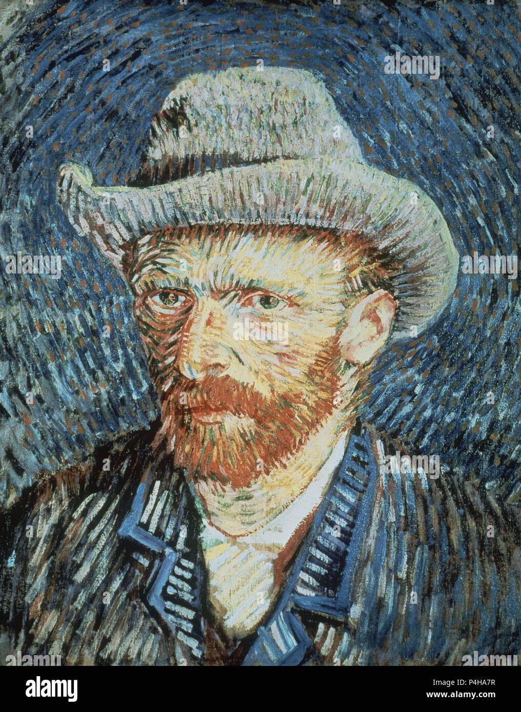 Selbstportrait mit Filzhut - 1887/88 - 44 x 37,5 cm, Öl auf Leinwand. Autor: Vincent van Gogh (1853-1890). Ort: Van Gogh Museum, Amsterdam, HOLANDA. Auch als: AUTORRETRATO CON SOMBRERO DE FIELTRO GRIS bekannt. Stockfoto