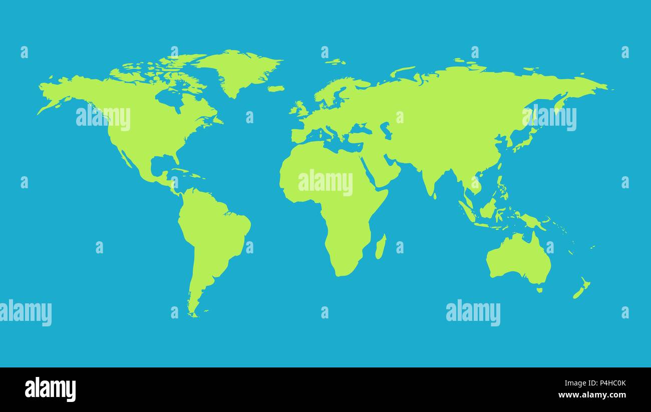 Grüne Erde Kontinente Karte Hintergrund auf blauem Hintergrund isoliert. Stock Vektor