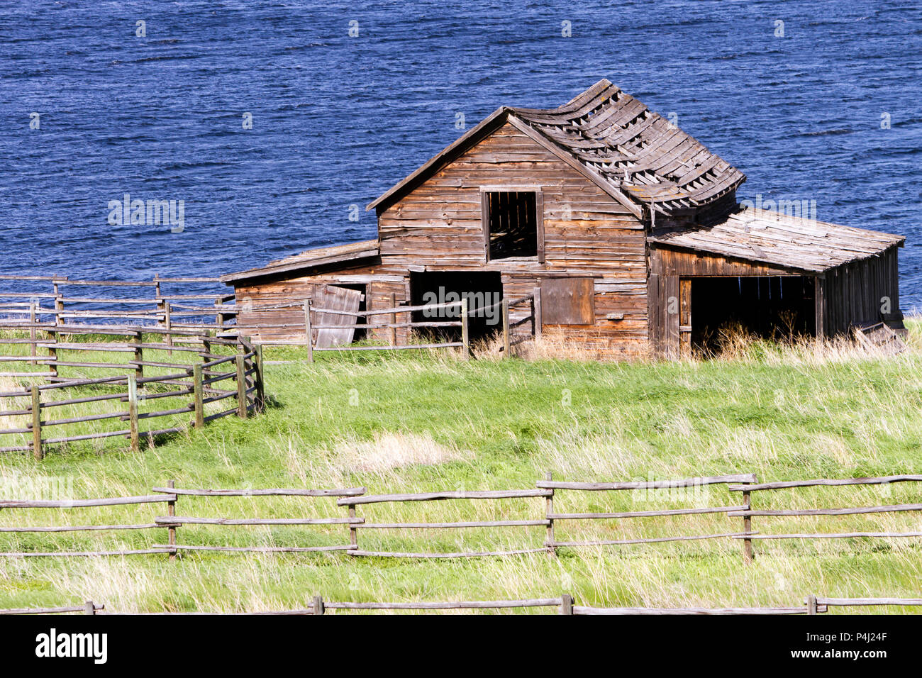 Eine alte verlassene rustikalen Ranch Haus Scheune auf Trennung See in der Nähe von Kamloops, British Columbia, Kanada. Stockfoto