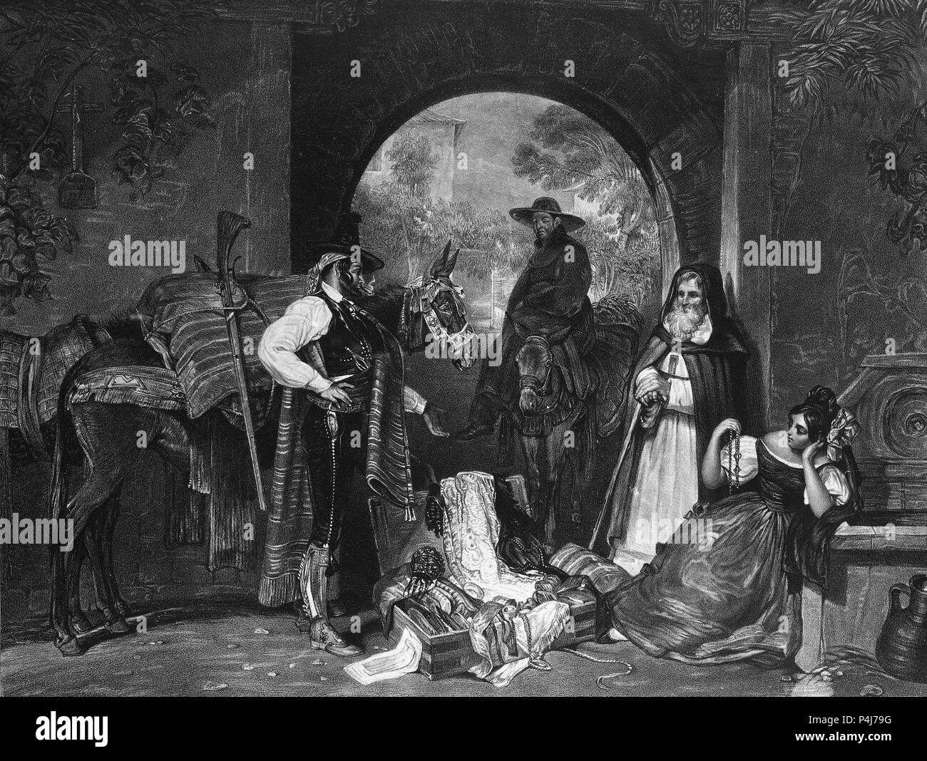 LOS CONTRABANDISTAS ESPAÑOLES - SIGLO XIX. Autor: John Frederick Lewis (1804-1876). Lage: MUSEO ROMANTICO - GRABADO, MADRID, SPANIEN. Stockfoto