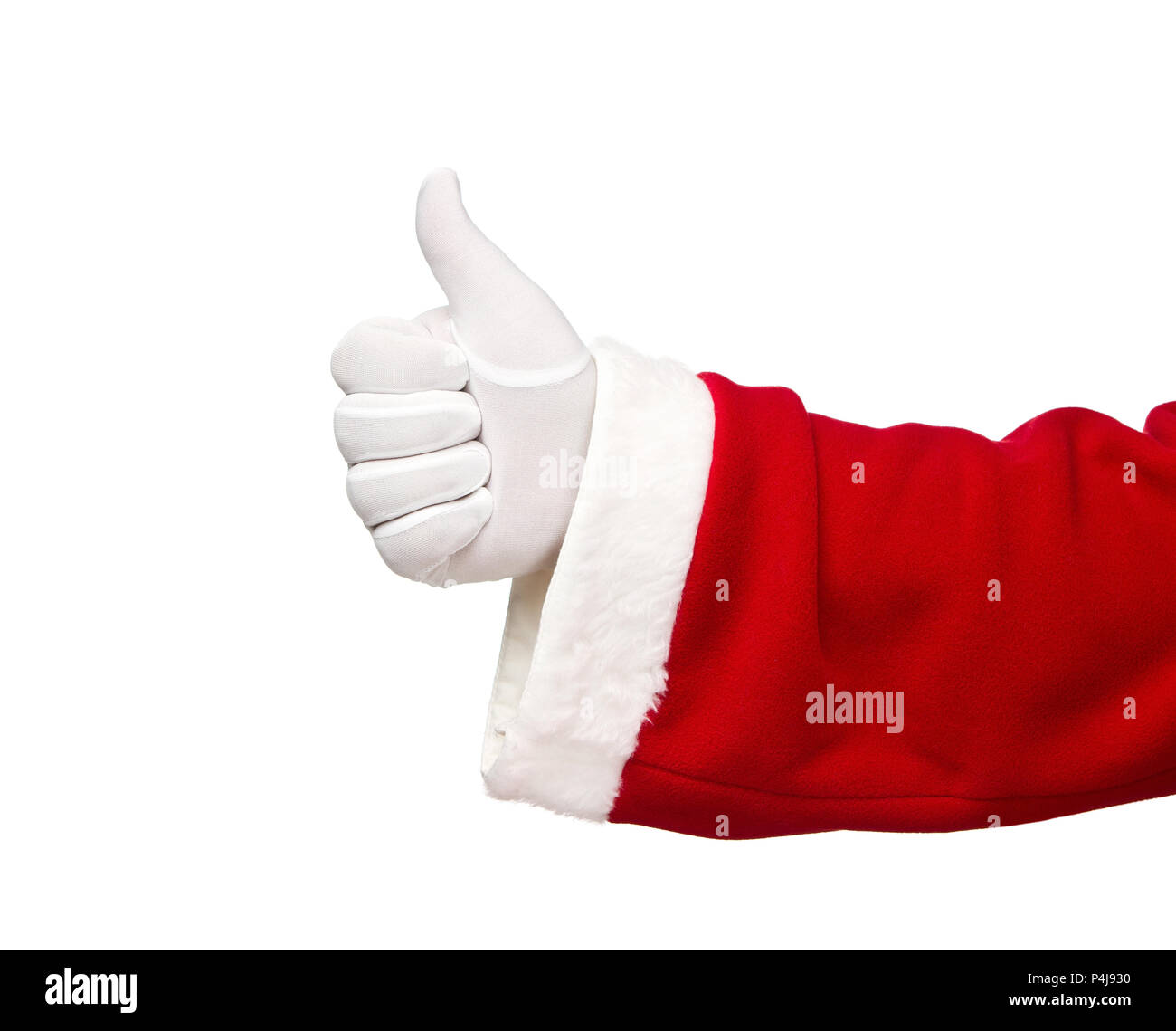 Santa Claus Hand Daumen auftauchen Stockfoto