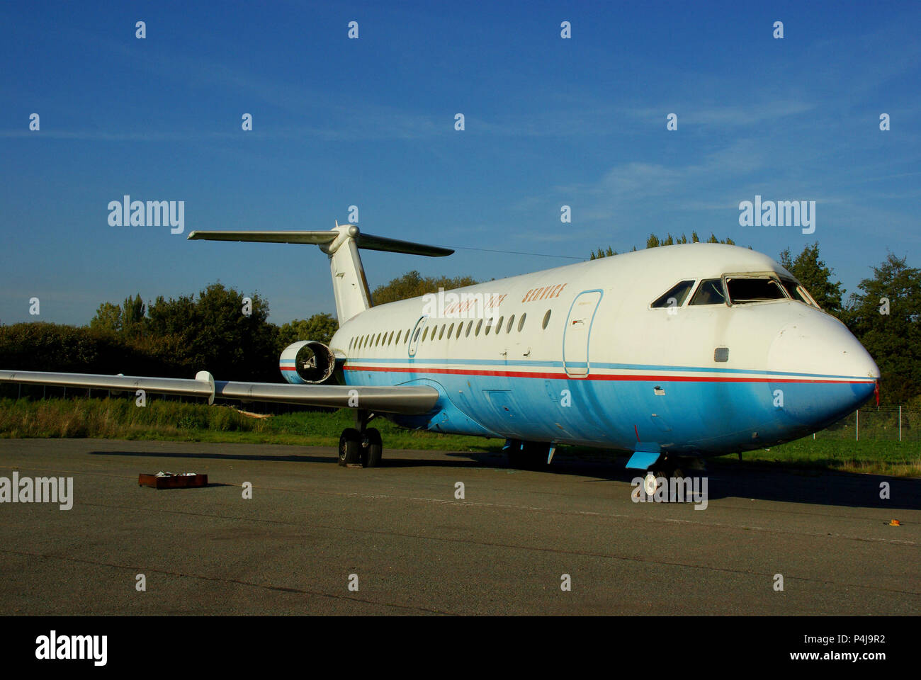 Das Flugzeug BAC One Eleven BAC 1-11 wurde von der Feuerwehr des Londoner Southend Airport als Evakuierungstrainer eingesetzt. G-FIRE (eigentlich 5N-HHH) einmal von Kabo Air Stockfoto