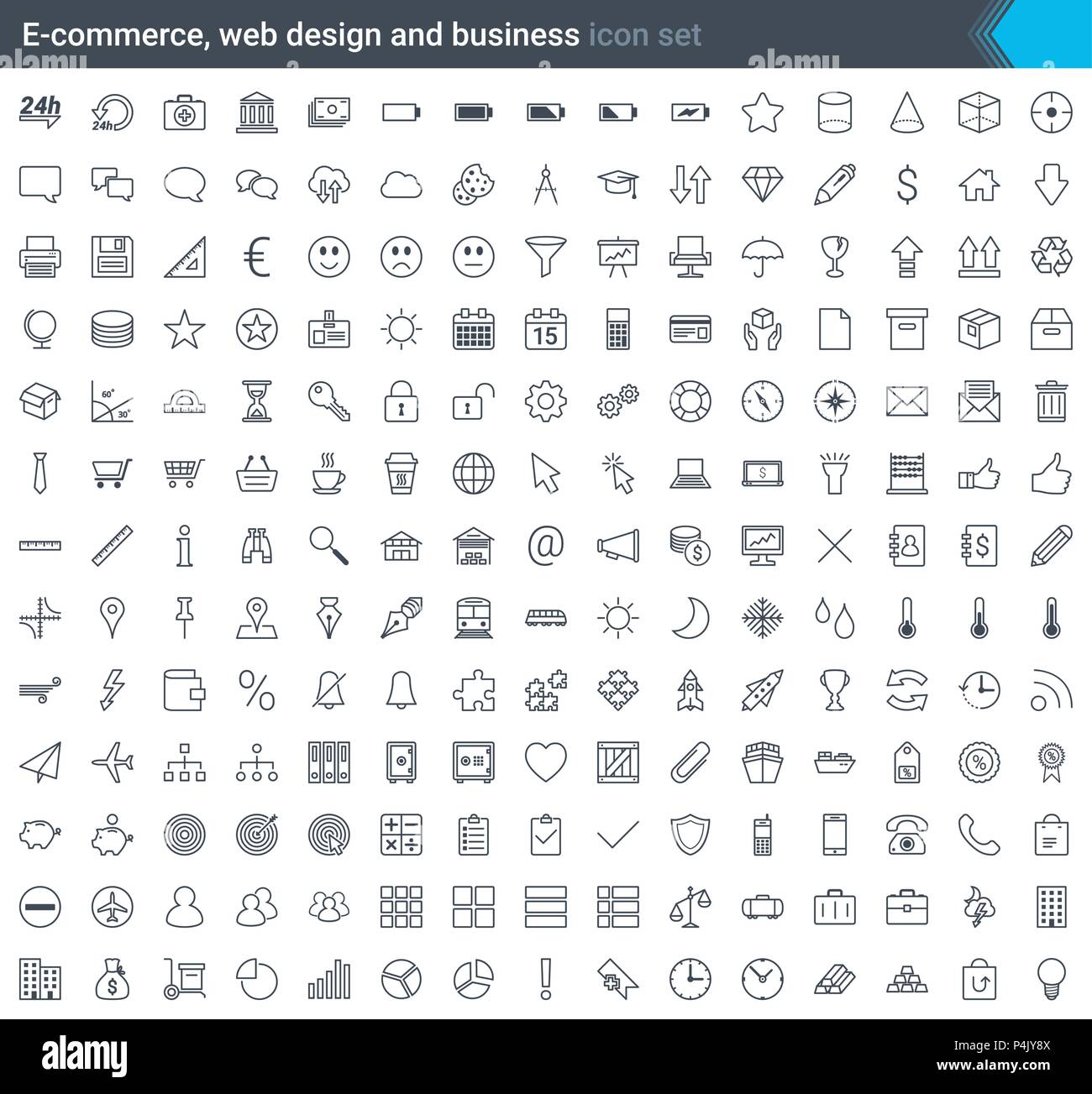 Business, e-commerce, Web und Shopping Icons im modernen Stil auf weißem Hintergrund. Schlaganfall Symbole. Stock Vektor