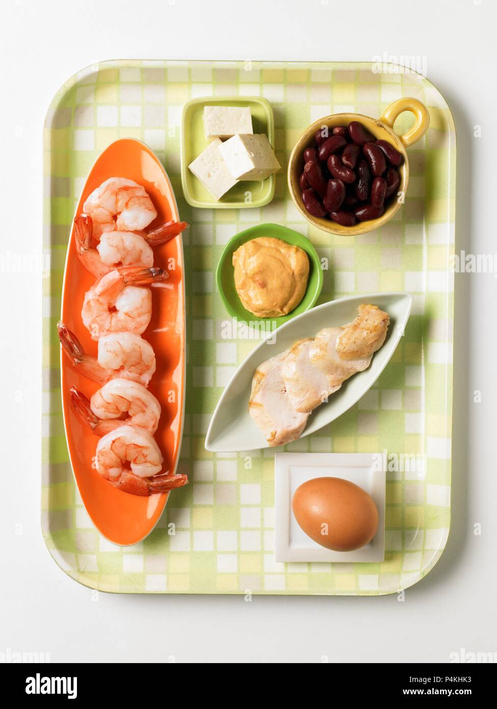 Lebensmittel mit Eiweiß Stockfoto