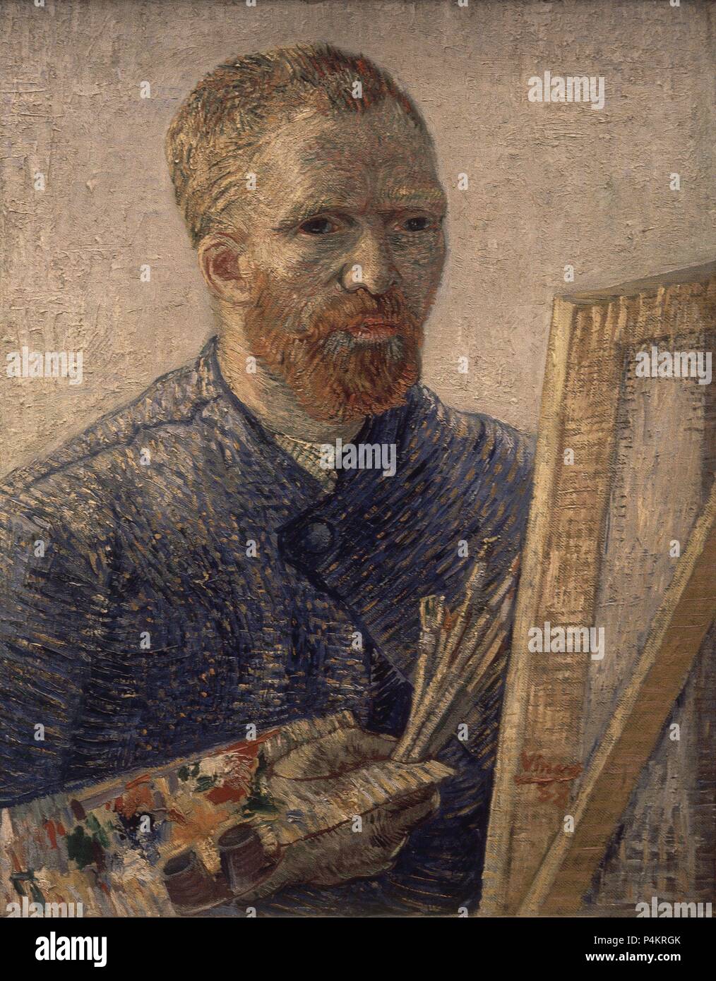 Selbstportrait als Künstler - 1888 - 65,5 x 50,5 cm, Öl auf Leinwand. Autor: Vincent van Gogh (1853-1890). Ort: Van Gogh Museum, Amsterdam, HOLANDA. Auch als: AUTORRETRATO ANTE CABALLETE bekannt. Stockfoto