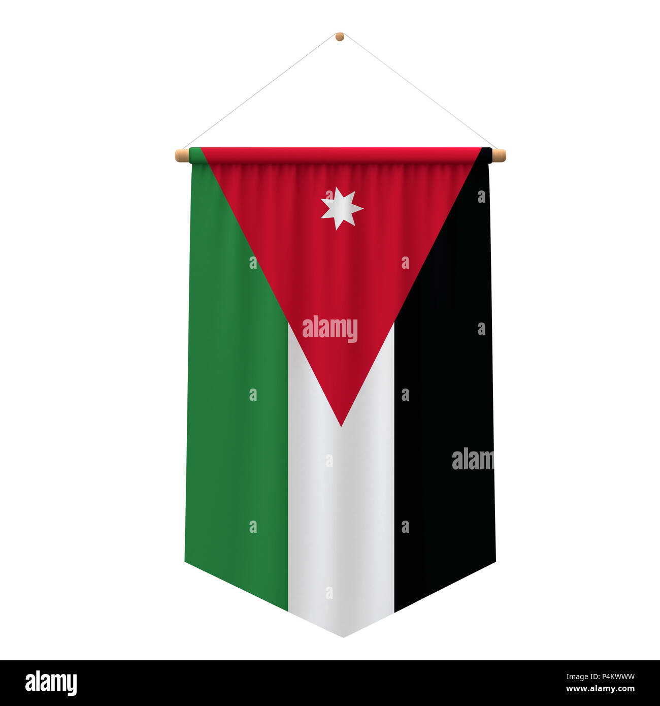 Jordanien Flagge Tuch hing das Banner. 3D-Rendering Stockfoto