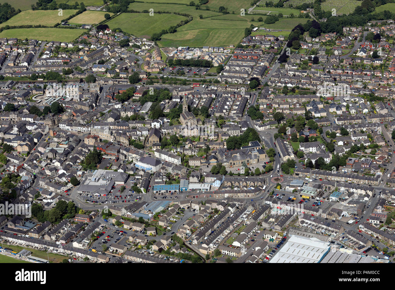 Luftaufnahme von Clitheroe Town Center, Lancashire, Großbritannien Stockfoto