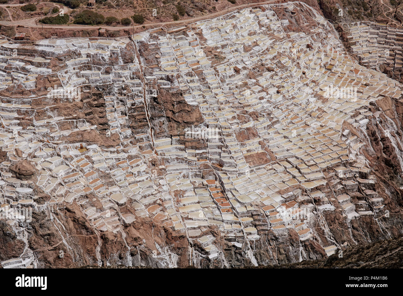 Details der Salinen von Maras Verdunstung Teichen, die sich seit der Inkazeit Cusco Region, Peru Südamerika wurden Stockfoto