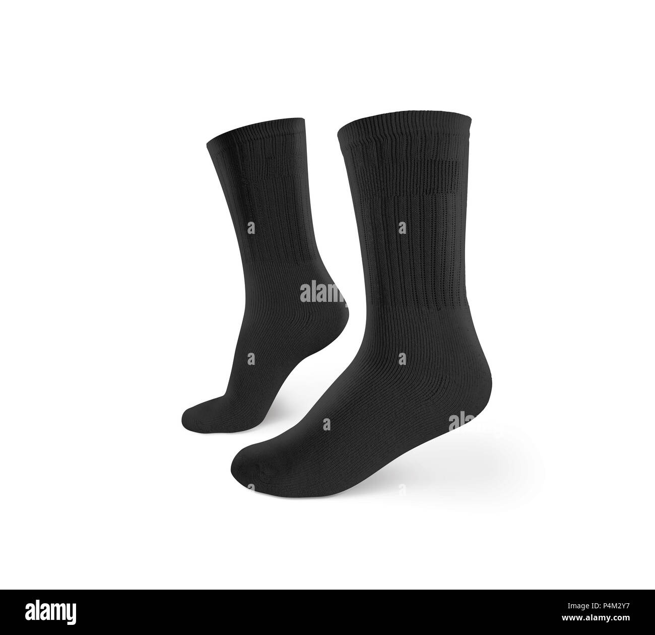 Leere schwarze Socken design Mockup, isoliert, freistellungspfaden. Paar sport crew Baumwolle Socken mock up. Lange klare weichen Tuch stand Präsentation. Männer, Basketball, Fußball, Tennis plain Bekleidung Vorlage. Stockfoto