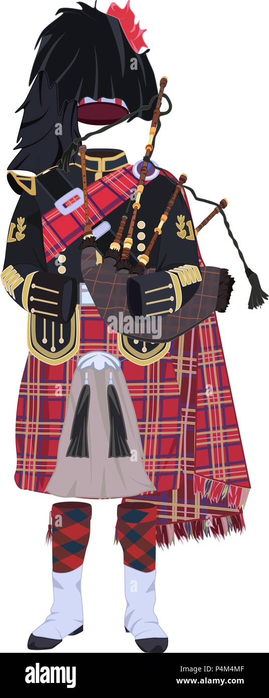 Vektor schottische traditionelle Kleidung mit Dudelsack Stock Vektor
