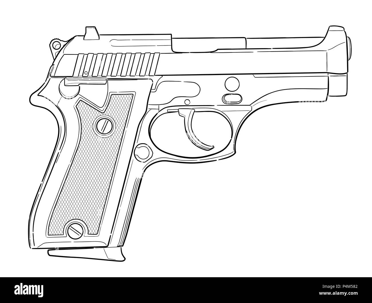 Hand gezeichnet Pistole auf Weiß isoliert. Vector Illustration Stock Vektor