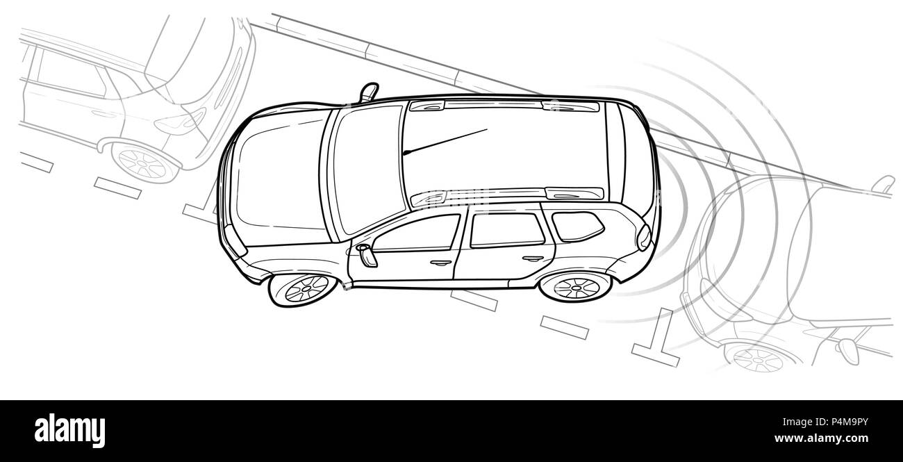 Parkplatz Auto vector veranschaulicht. Auto und Transport, Auto Park. Stock Vektor