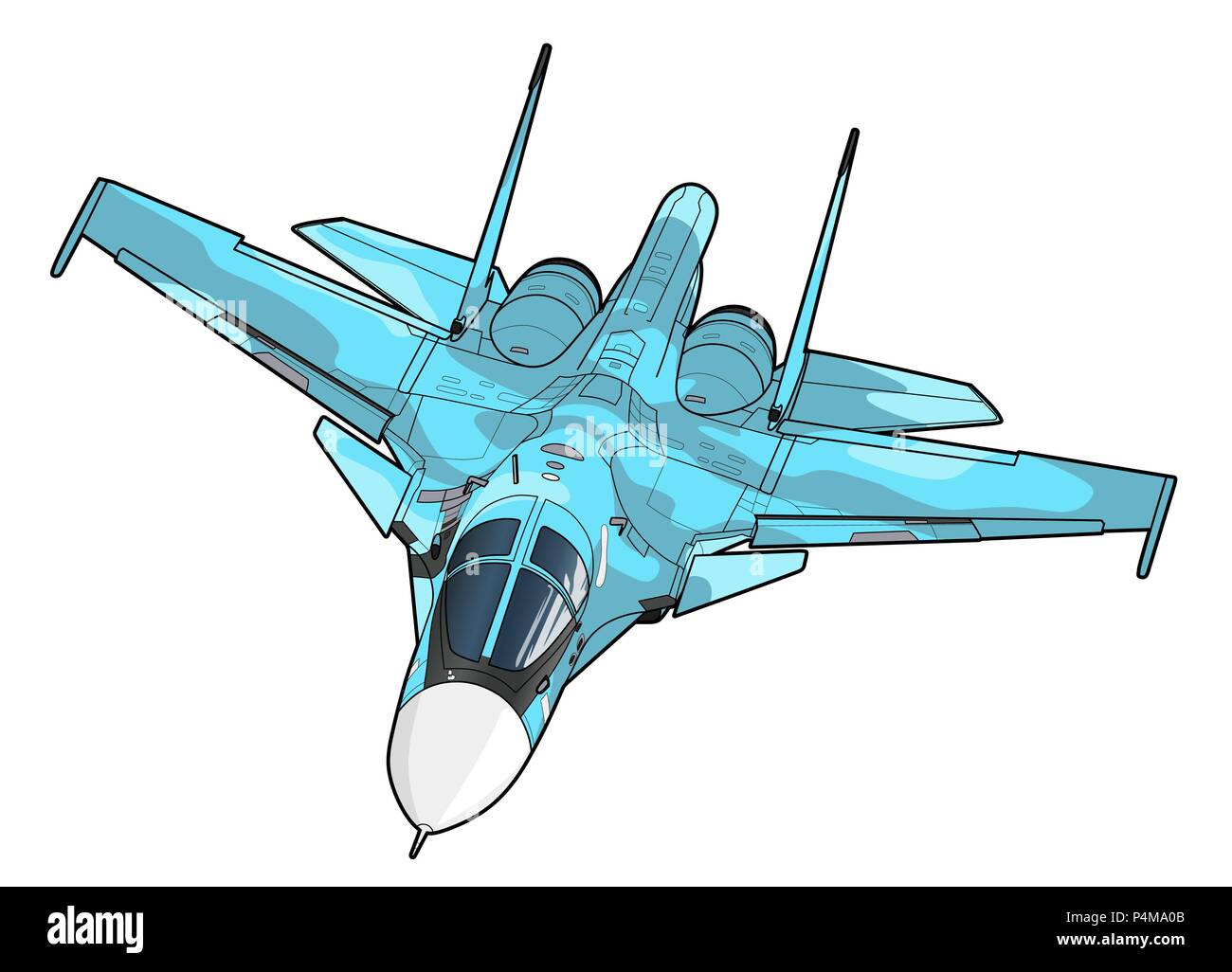 Landung der neuesten russischen Jet Bomber Aircraft. Technisches Zeichnen.  Auf weissem Hintergrund Stock-Vektorgrafik - Alamy