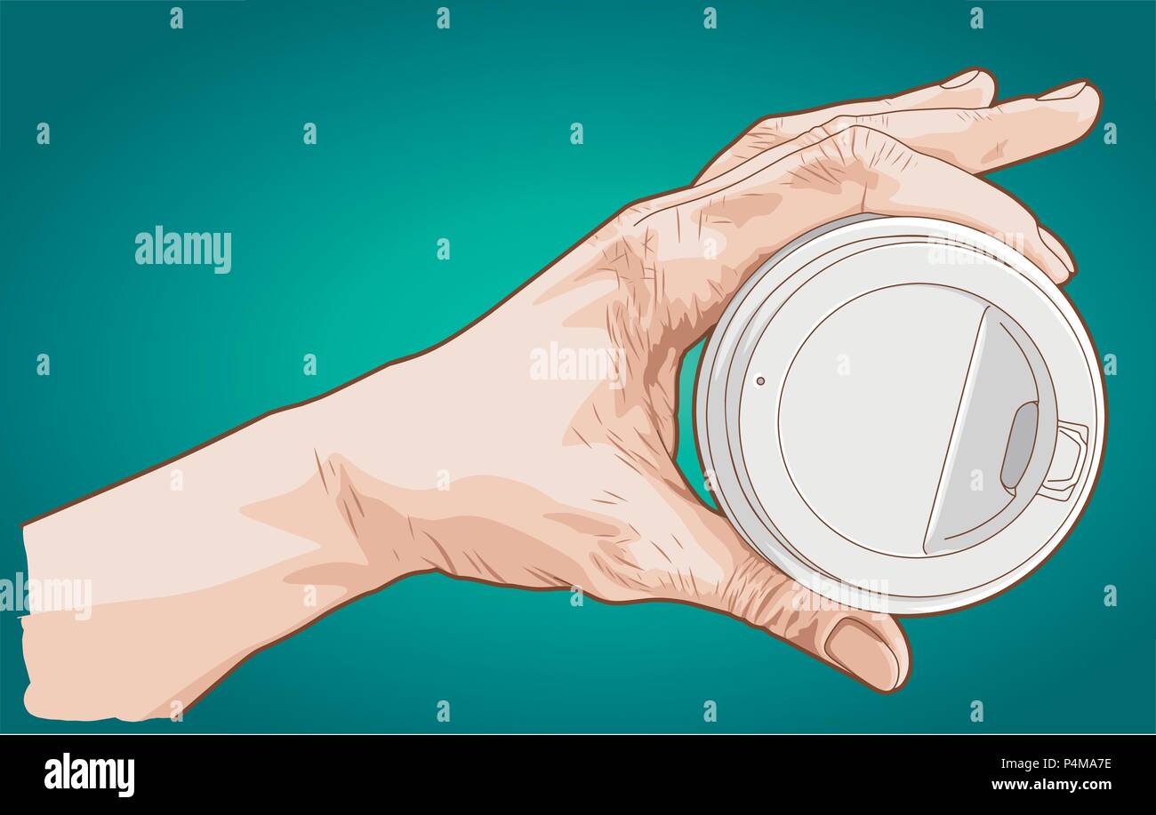 Hand gezeichnete Skizze einer Hand, die eine neue Tasse Kaffee Stock Vektor