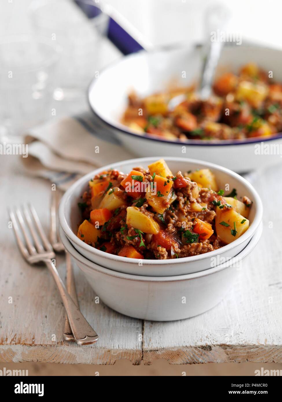 Rindfleisch mit Kartoffeln Hackfleisch Stockfoto