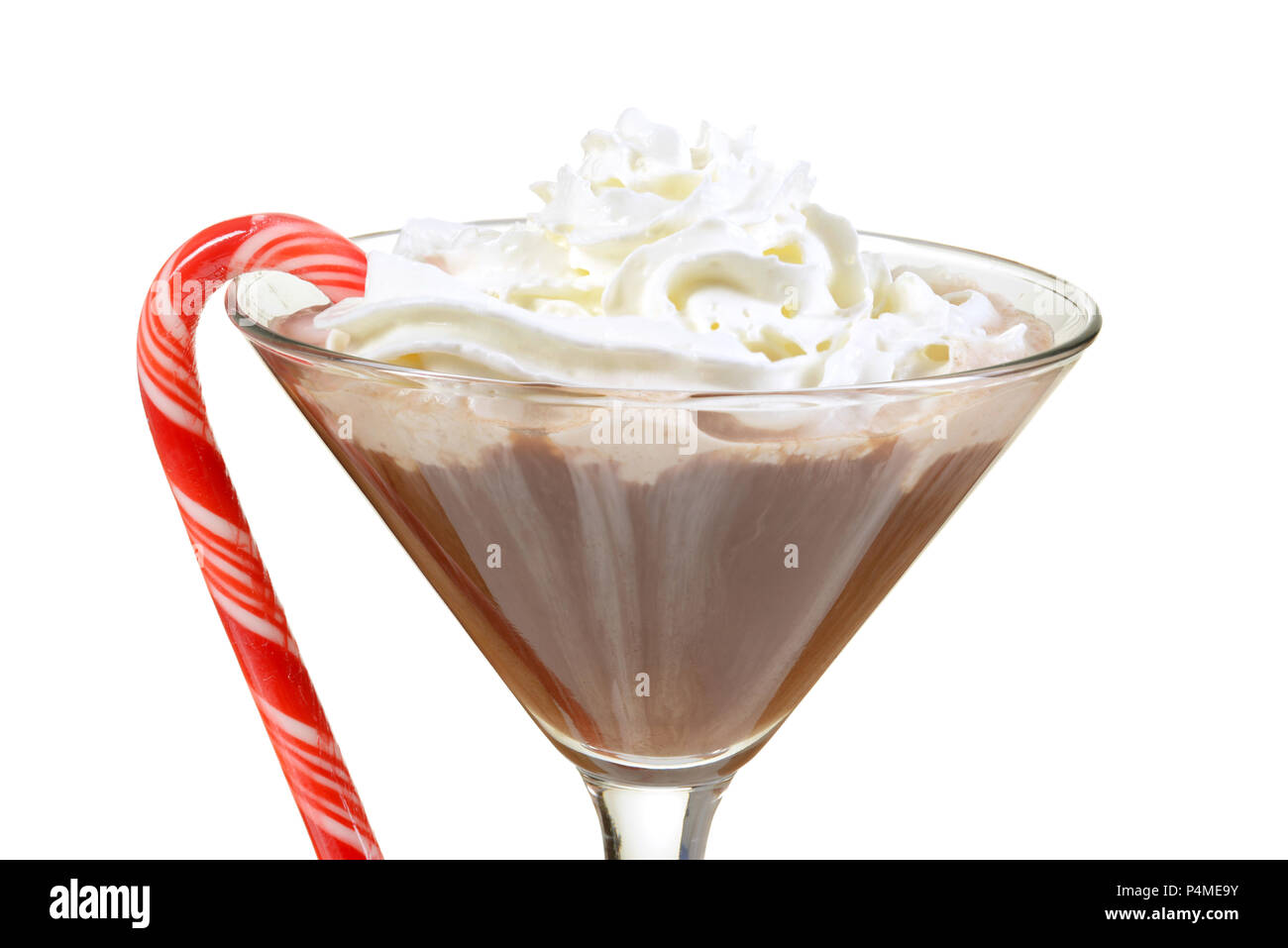 Closeup Chocolate Martini mit Peppermint Stick Stockfoto