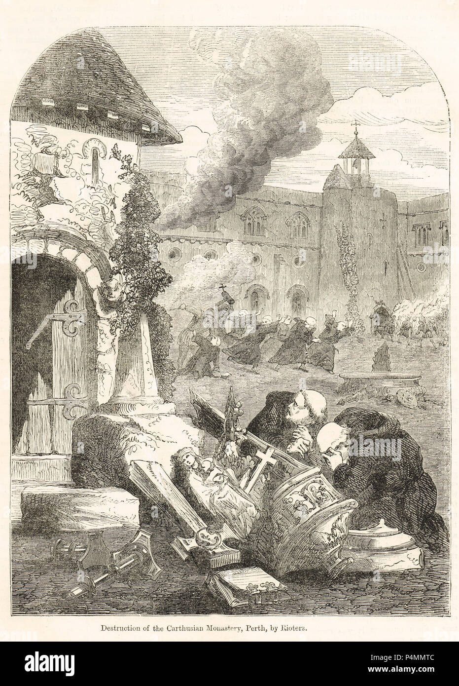 Zerstörung der Kartause bei Perth, durch Randalierer, 11. Mai 1559, Stockfoto